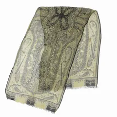 エトロ ETRO シルク ペイズリー柄 ストール マフラー カットオフ フリンジ イエロー マルチカラー ur88