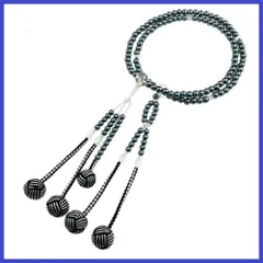 念珠 創価学会用数珠 SGI数珠 男性女性通用 Mサイズ ＰＣパール 妙蓮花 アクリル製水晶仕立 ２色手毬房 (ブラック)