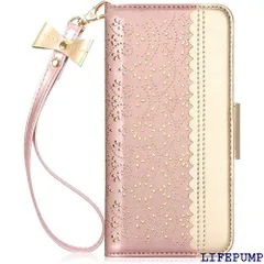 iPhone SE ケース 第3世代 透かし彫り模様 ワイヤレス充電対応 鏡付き 高級PUレザー 手帳型 カード収納 マグネット式 スタンド機能 ストラップ付き アイフォン 4.7インチ iPhone SE 第3世代/第2世代 /iPho ーズゴールド 170