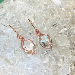 希少　天然石　グリーンアメジスト　ピンクゴールド14KGF フックピアス　ハンドメイド