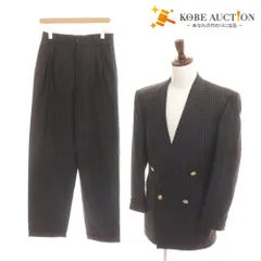 ■ ジャンニヴェルサーチ ダブルスーツ セットアップ トップス ボトムス 裾 ダブル ストライプ メンズ ブラック イエロー