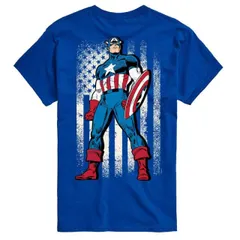 【送料無料】 マーベル メンズ Tシャツ トップス Men's Captain America Flag Retro Graphic Tee Blue