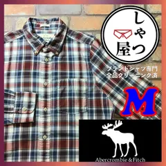 ME5-331★USA直輸入★良品＆正規品★上質 高級【Abercrombie & Fitch】長袖 チェックシャツ【メンズ M】赤 白 ネイビー ボタンダウン