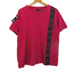 アディダス 半袖Ｔシャツ トップス スポーツウエア コットン100% 大きいサイズ レディース OTサイズ レッド系 adidas 【中古】