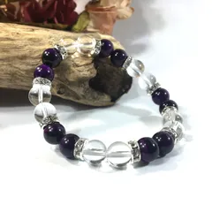 水晶&パープルタイガーアイ　パワーストーン ブレスレット 天然石 8mm（シルバー）レディース 女性  数珠ブレス 開運 プレゼント ギフト [25] 
