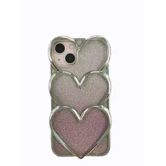 Kunyehdo スマホケース iPhone 14 iPhone 13 兼用 ケース カバー 対応 iPhoneケース 3D 立体 日韓人気 トレンド・トレンド めっきめっき かさね楽 3D ハート形 図柄 お洒落 可愛い ステッカー入れ おしゃれ おもし 1