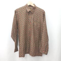 ◇ ⊂Φ ノーブランド 総柄 THAI SILK100％ 長袖 シャツ サイズM ブラック レッド系 メンズ E  【1506190012124】
