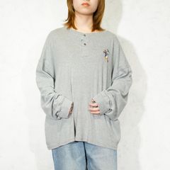 USA VINTAGE DISNEY DIRECT CHARACTER EMBROIDERY DESIGN HENRY NECK LONG SLEEVE T SHIRT/アメリカ古着キャラクター刺繍デザインヘンリーネック長袖Tシャツ(ロンT)