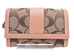 COACH コーチ シグネチャー柄 キーリング付き キャンバス レザー 二つ折り 財布 ベージュ ■■ レディース