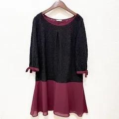 #anc ローズティアラ Rose Tiara チュニック 46 黒系 ボルドー ワンピース レース 七分袖 リボン 大きいサイズ レディース [935300]