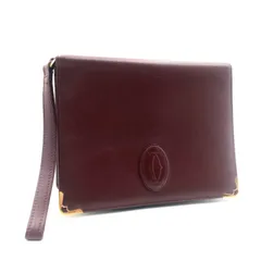 ■極美品■Cartier  カルティエ　must de Cartier マストドゥカルティエ　クラッチバック　セカンドバッグ  レザー　本革　ロゴ型押し　ボルドー　ゴールド金具