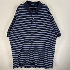 古着 90's/90年代 ポロバイラルフローレン Polo by Ralph Lauren 鹿の子 半袖 ポロシャツ ロゴ 刺繍 大きいサイズ ボーダー 2XB  ネイビー系 マルチカラー メンズ