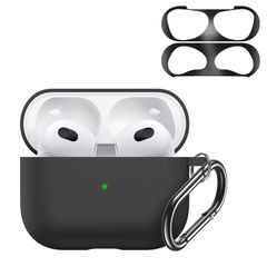3ケース 【ダストガード付き】 AirPods 第3世代 用シリコンケース カラビナ付き for 耐衝撃 傷に強い 落下保護 ELYBYYLE AirPods 3用保護カーバ ブラック