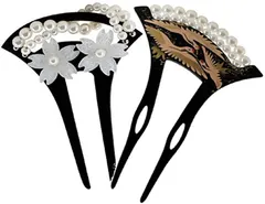 Happiness Store かんざし 髪飾り バチ型 ２個 セット 和装 小物 鶴 パール 留袖 黒留袖 着物 ヘアアクセサリー 簪 浴衣 結婚式( ブラック,  9x14)