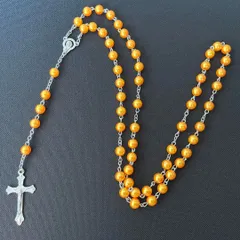 N017-l 十字架 クロス ロザリオ ロング ネックレス ビーズ マリア