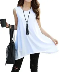 Cenote Rico タンクトップ レディース ノースリーブ ロング シャツ チュニック ワンピース Tシャツ 無地( ホワイト,  M)