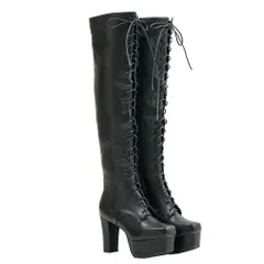 夢展望公式 [新品未使用] レースアップニーハイブーツ [ブラックスムース] 他カラー別ページ有 diablebaiser ブーツ ニーハイブーツ・サイハイブーツ 532921-02