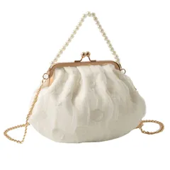 [ハルジオ] がま口 パール 蝦蟇口 ガマ口 バック パーティーバッグ パールバッグ ショルダーバッグ レディース ハンドバッグ ポシェット ポーチ 浴衣 小さめ おしゃれ かわいい 結婚式 オケージョン 袴 成人式 ドレス 和装 (ホワイト) [ホワイト]