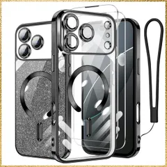 ☆彡送料無料でお届け☆彡Size:iPhone17ProMax_Color:ブラック iPhone 17 Pro Max 用 ケース クリア MagSafe対応 ワイヤレス充電 マグネット搭載 2枚 HDフィルム付き キラキラ グリッターカード ストラップ付き