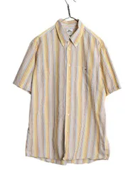 【お得なクーポン配布中!】 フランス 企画 ラコステ ストライプ 半袖 ボタンダウン シャツ メンズ L 程 半袖シャツ BD ポケット付き ゆったり マルチカラー カジュアル