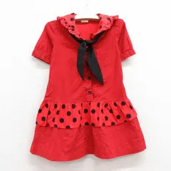 古着 半袖 ワンピース キッズ ガールズ 子供服 90s コットン 赤他 レッド ストライプ 24aug05