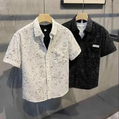 種類10：M /D：黒トップス  メンズ ファッション 服 男性用 オシャレ シンプル 大人 かっこいい ストリート 夏 半袖 ファッション フル プリント シャツ ハイエンド コットン カジュアル 