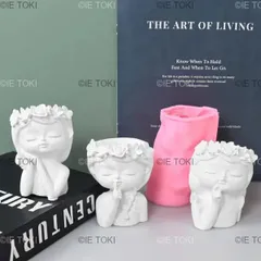 シリコンチューブライトモールド 女の子の頭の形をしたフラワーポット 石膏 エポキシ樹脂 ペンホルダー 金型 家庭用装飾用品 手作り DIY