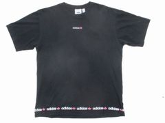 adidas ロゴ刺繍+裾ロゴプリントTシャツ M 黒 USA古着 アディダス