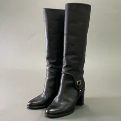 3f23 《美品》 Salvatore Ferragamo サルヴァトーレフェラガモ ガンチーニ ロングブーツ 6 ブラック レザー 本革 シューズ 女性靴