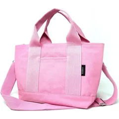 新品 未使用 ミニトートバッグ ファスナー付き キャンバス仕切り 大容量 2way ショルダー ピンク ベルト取り外し可能