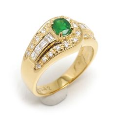 エメラルドダイヤリング 約12.5号 K18YG・E0.42ct