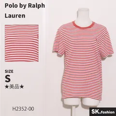 ★美品★ Polo by Ralph Lauren ポロバイラルフローレン トップス Tシャツ　半袖　サマーニット　ボーダー柄　刺繍　綿100% 　レッド　ホワイト　 【H2352-00】 送料無料　古着　レディース