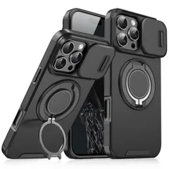 【在庫セール】リング付き カバー Max アイホン16pro スタンド付き 耐衝撃 米軍MIL規格 落下防止 カメラの保護 二重保護 ブラック TPU + PC ワイヤレス充電対応 Magsafe対応 黑 ケース iPhone16プロマックス / iPhone
