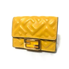 FENDI フェンディ 8M0395 マイクロ トリフォールド　ウォレット 三つ折り財布 レディース レザー イエロー×ゴールド金具 中古