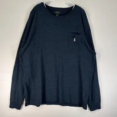 古着 ポロ・ラルフローレン POLO RALPH LAUREN 長袖Tシャツ ロゴ 刺繍 胸ポケ クルーネック L  ネイビー 無地 メンズ