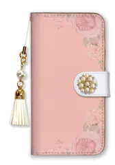 iPhone14ProMax ケース 手帳型 アイフォン14 プロマックス スマホケース パール ビジュー ストラップ付  おしゃれ 花柄 ボタニカル フラワー エレガント 上品 大人 可愛い ピンク カラー01