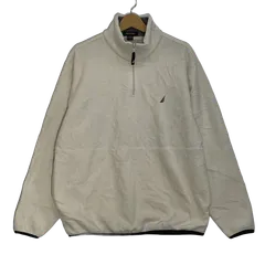 NAUTICA/ノーティカ フリース プルオーバー ハーフジップ 長袖 ワンポイント刺繡 MADAGASCAR製 メンズ M ホワイト