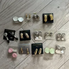 昭和レトロ★ヴィンテージイヤリング14点セット 台紙付き ビーズ ローズ ハート