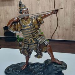 古銅　ブロンズ　大蛇退治 置物　武者　日本金工 最新作 伝統工芸士 京北野・平安武久作 京8号 大鍬形 手彫り