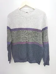 ◇ simple life シンプルライフ カジュアル 柄 長袖 ニット セーター サイズL グレー ネイビー マルチ メンズ P 【1308240011893】