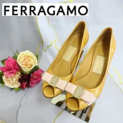 Salvatore Ferragamo　サルバトーレフェラガモ　パンプス　オープントゥ　エナメル　リボン　22.5㎝相当　(サイズ表記：5<!-利用不可文字-!>)