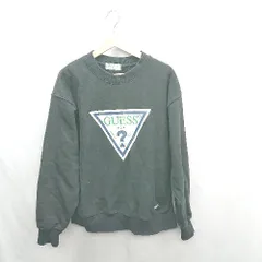 ◇ ⊇ GUESS ゲス ブランドロゴプリント 長袖 トレーナー サイズM ブラック ホワイト系 メンズ レディース E  【1501230049405】