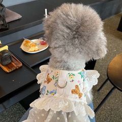 【閉店セール全品半額】フラワーベアハーネス＆リードセット　くまさん　花柄　散歩　犬服