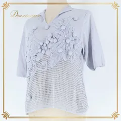 レディース トクコプルミエヴォル TOKUKO 1er VOL トップス ニット 半袖 花 可愛い 紫 グレー グレイ系 ゆったり ニットトップス かわいいデザイン 軽い おしゃれ カジュアル 柔らかい 優しい色味 上品 カジュアル レディースファッションのサムネイル