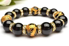 パワーストーン 天然石 ブレス 四神ブレス 開運グッズ 開運アイテム オニキス 金彫り 四神 ブレス メンズ ブレスレット  パワーストーン 天然石 _A553