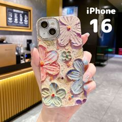 iPhone16 ケース 油絵風　花柄  アートプリント 花 フラワー