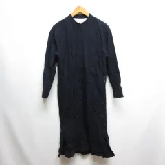 無印良品 良品計画 長袖 バンドカラー フランネル シャツ ロング ワンピース XS-S ネイビー