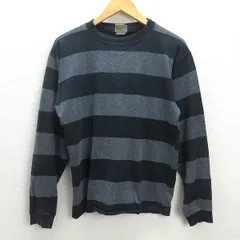 H■グッドウェア/GOODWEAR ボーダー柄 長袖カットソー ロンT【M】紺灰色/MENS■57【中古】