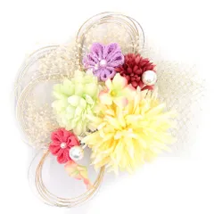 髪飾り 成人式 水引 つまみ細工 赤 振袖 前撮り 袴 花 白 紫 ゴールド ちりめん カスミソウ レース パール ビーズ コーム かわ No.12-0599