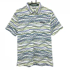 【美品】アディダス 半袖ポロシャツ 白×マルチカラー ロープ柄 胸元ロゴ  メンズ O/XG ゴルフウェア adidas